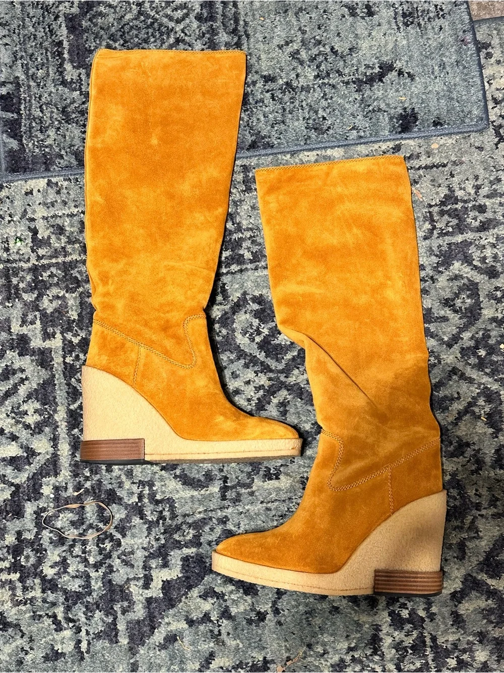 Tod’s Mustard tan Suede Wedge Knee-High Boots new with box full set 40 /9 NWT